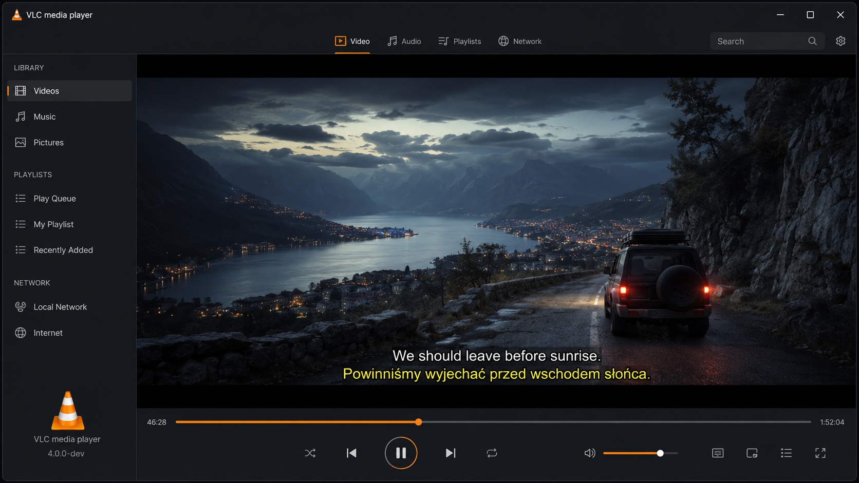 Interfejs VLC 4.0 z podw�jnymi napisami