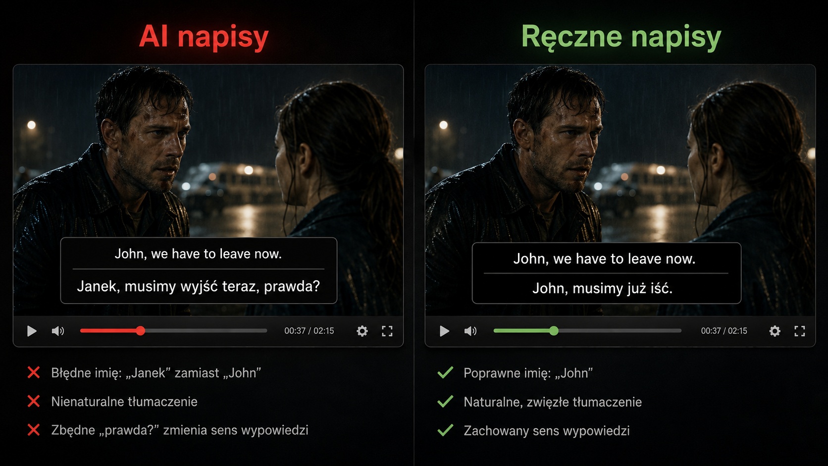 Por�wnanie napis�w AI i r�cznych